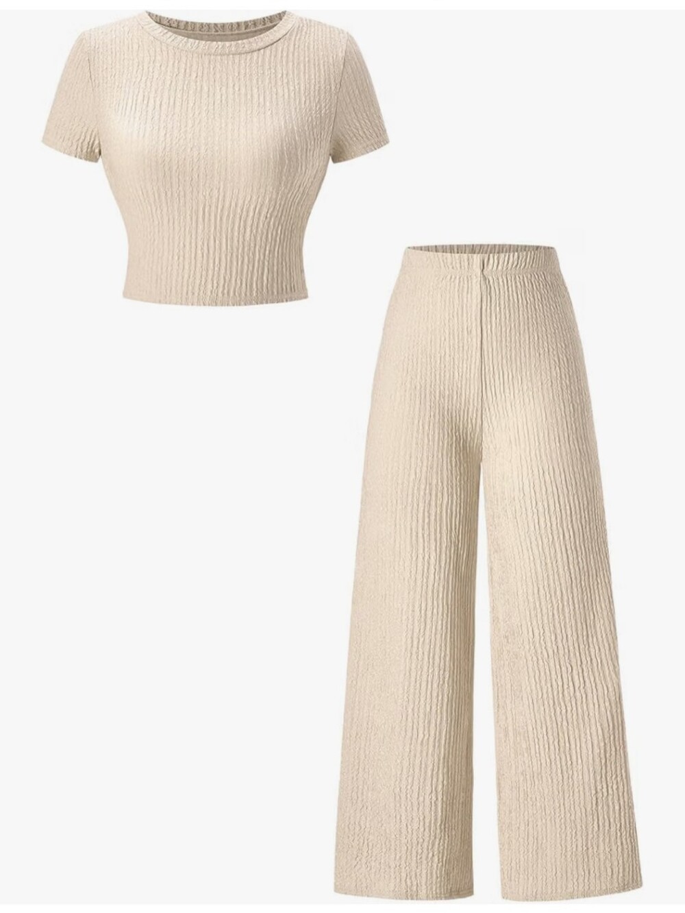 2 Piece Casual Summer Outfits Short Sleeve Crop T Shirt and Wide Leg Pants Match